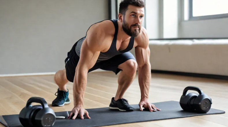 a man doing push ups on a mat