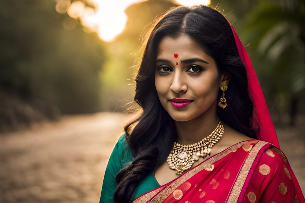 a woman in a red sari